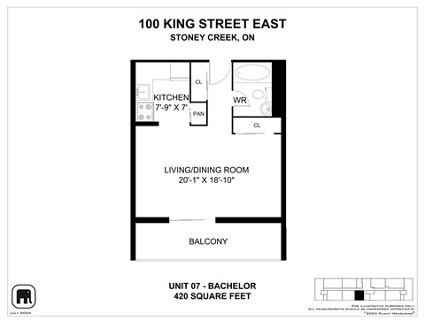 Floor plan for studio, 1 bath